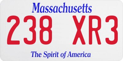 MA license plate 238XR3