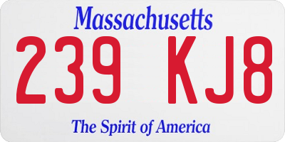 MA license plate 239KJ8
