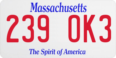 MA license plate 239OK3