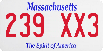 MA license plate 239XX3