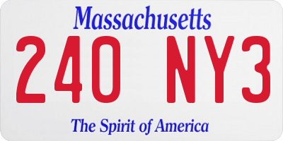 MA license plate 240NY3