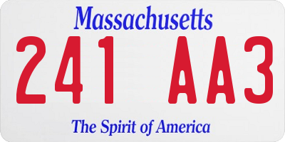 MA license plate 241AA3