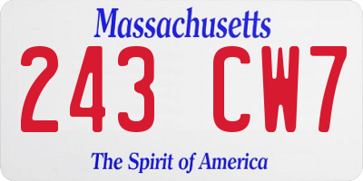 MA license plate 243CW7