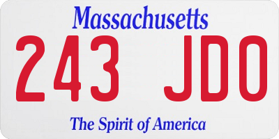 MA license plate 243JD0