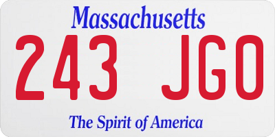 MA license plate 243JG0