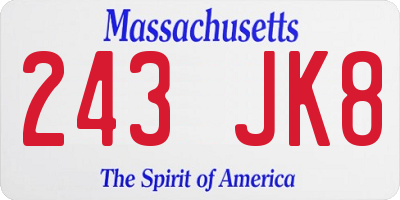 MA license plate 243JK8
