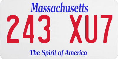 MA license plate 243XU7