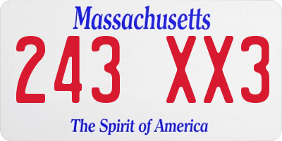 MA license plate 243XX3