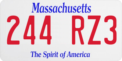 MA license plate 244RZ3
