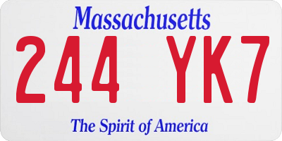 MA license plate 244YK7