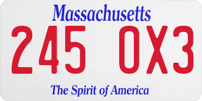 MA license plate 245OX3