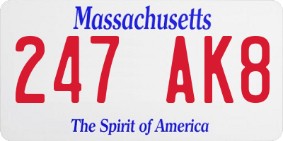 MA license plate 247AK8