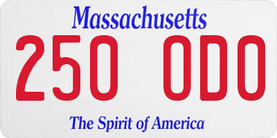 MA license plate 250OD0