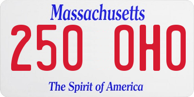 MA license plate 250OH0