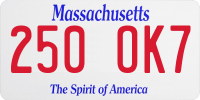 MA license plate 250OK7