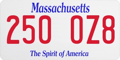 MA license plate 250OZ8