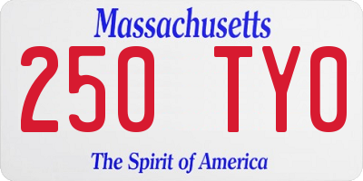 MA license plate 250TY0