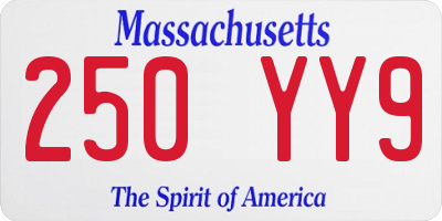 MA license plate 250YY9