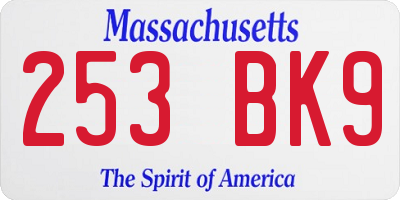 MA license plate 253BK9