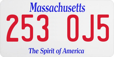 MA license plate 253OJ5