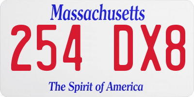 MA license plate 254DX8