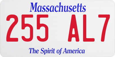 MA license plate 255AL7