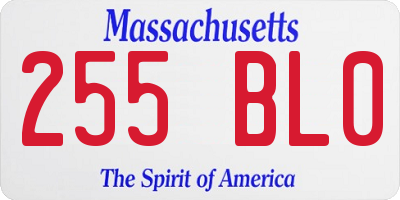 MA license plate 255BL0