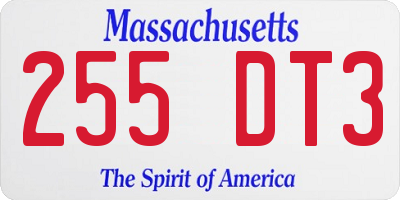 MA license plate 255DT3