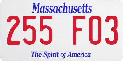 MA license plate 255FO3