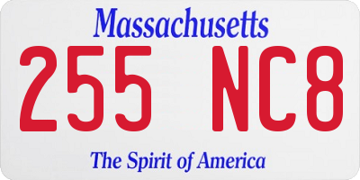 MA license plate 255NC8