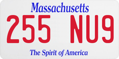 MA license plate 255NU9