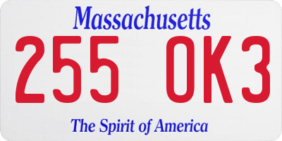 MA license plate 255OK3