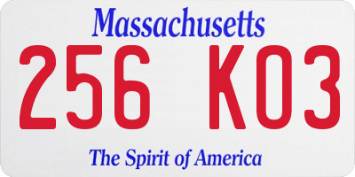 MA license plate 256KO3