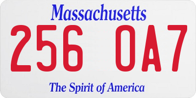 MA license plate 256OA7