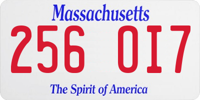MA license plate 256OI7