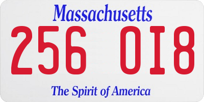 MA license plate 256OI8