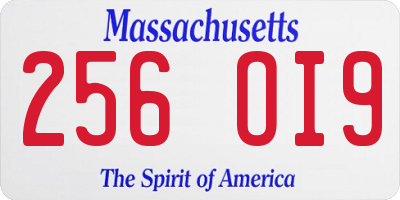 MA license plate 256OI9