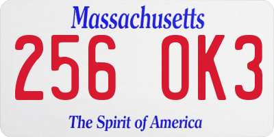 MA license plate 256OK3