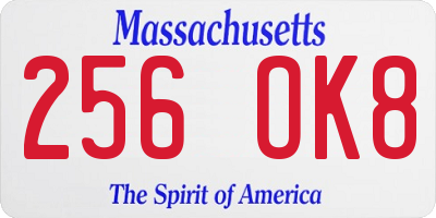 MA license plate 256OK8