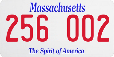 MA license plate 256OO2