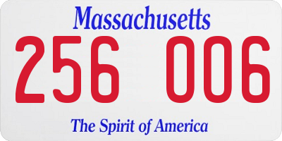 MA license plate 256OO6