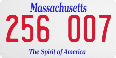 MA license plate 256OO7