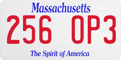 MA license plate 256OP3