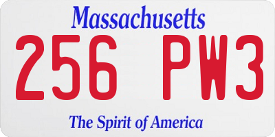 MA license plate 256PW3