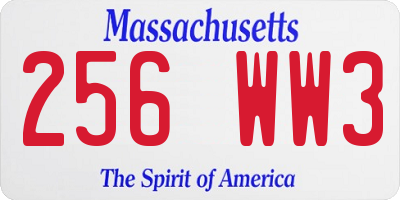 MA license plate 256WW3