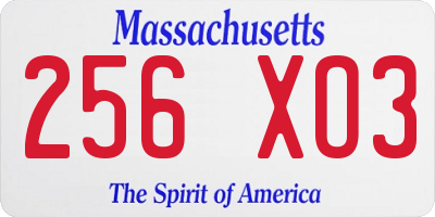 MA license plate 256XO3