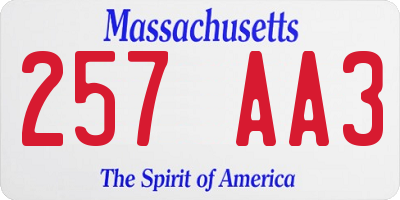 MA license plate 257AA3