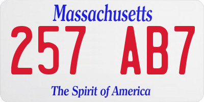 MA license plate 257AB7