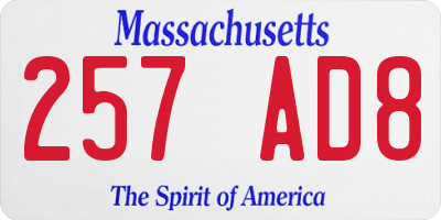 MA license plate 257AD8