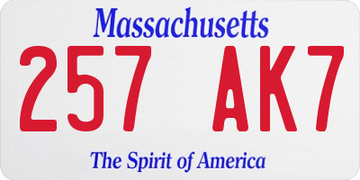 MA license plate 257AK7